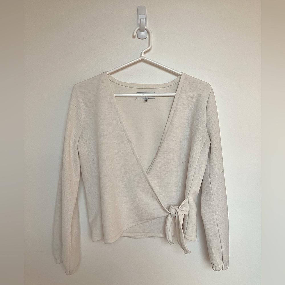 Madewell Texture and Thread Wrap-Tie Top Cream color, size XS